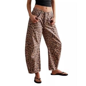 We The Free Good Luck Barrel Jeans Cheetah NWOT 32 Cropped